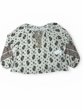 NWT Lucky Brand Cream Floral Peasant Blouse with Brown & Black Print